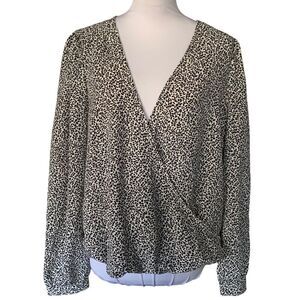 A New Day NWT Long Sleeve Blouse Faux Wrap Black White Career Sz M